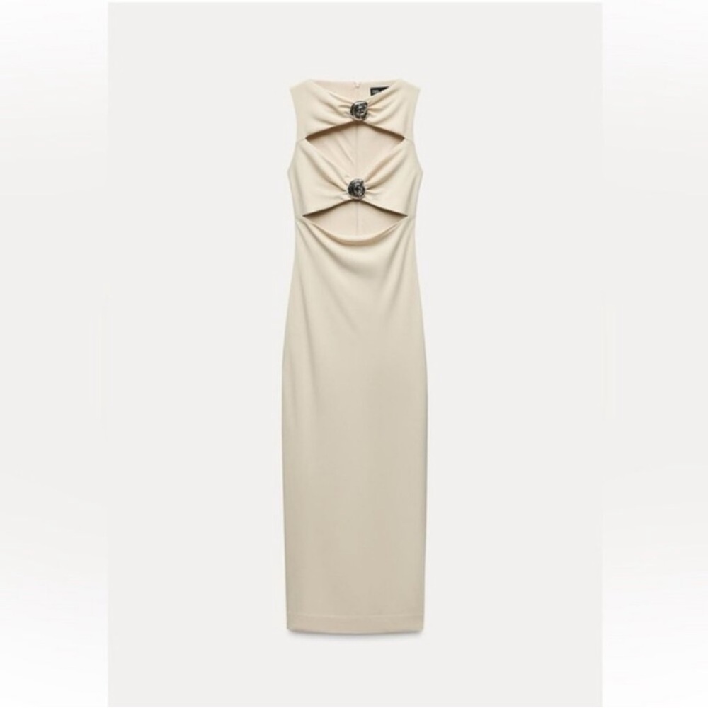 Zara Cream Midi Dress with Unique Cutouts